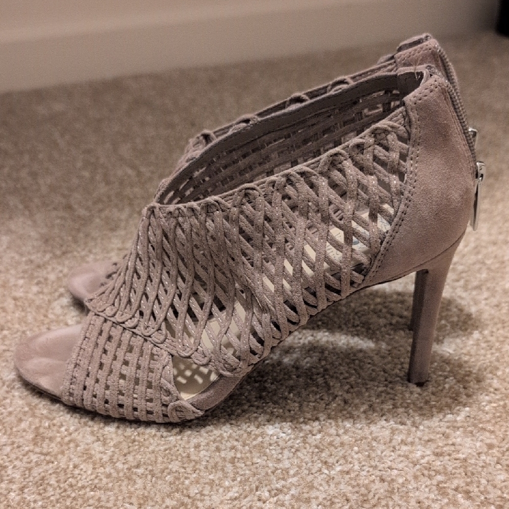 Vince Camuto Taupe Woven Peep-Toe Heels - Picture 3 of 7
